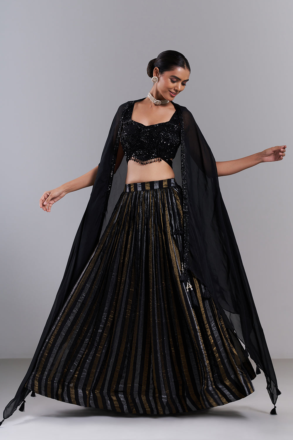 Black Georgette Sequin Embellished Lehenga Set