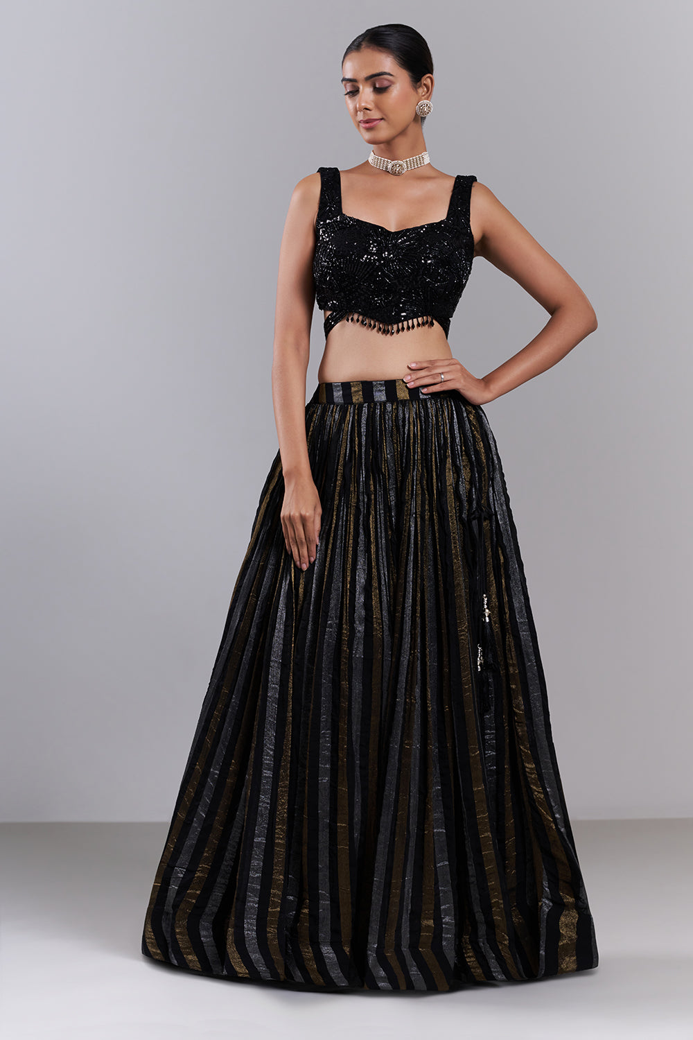 Black Georgette Sequin Embellished Lehenga Set