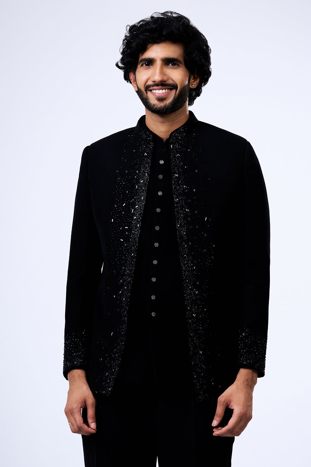 Black Japanese Armani Cut Dana Embellished Jacket Set