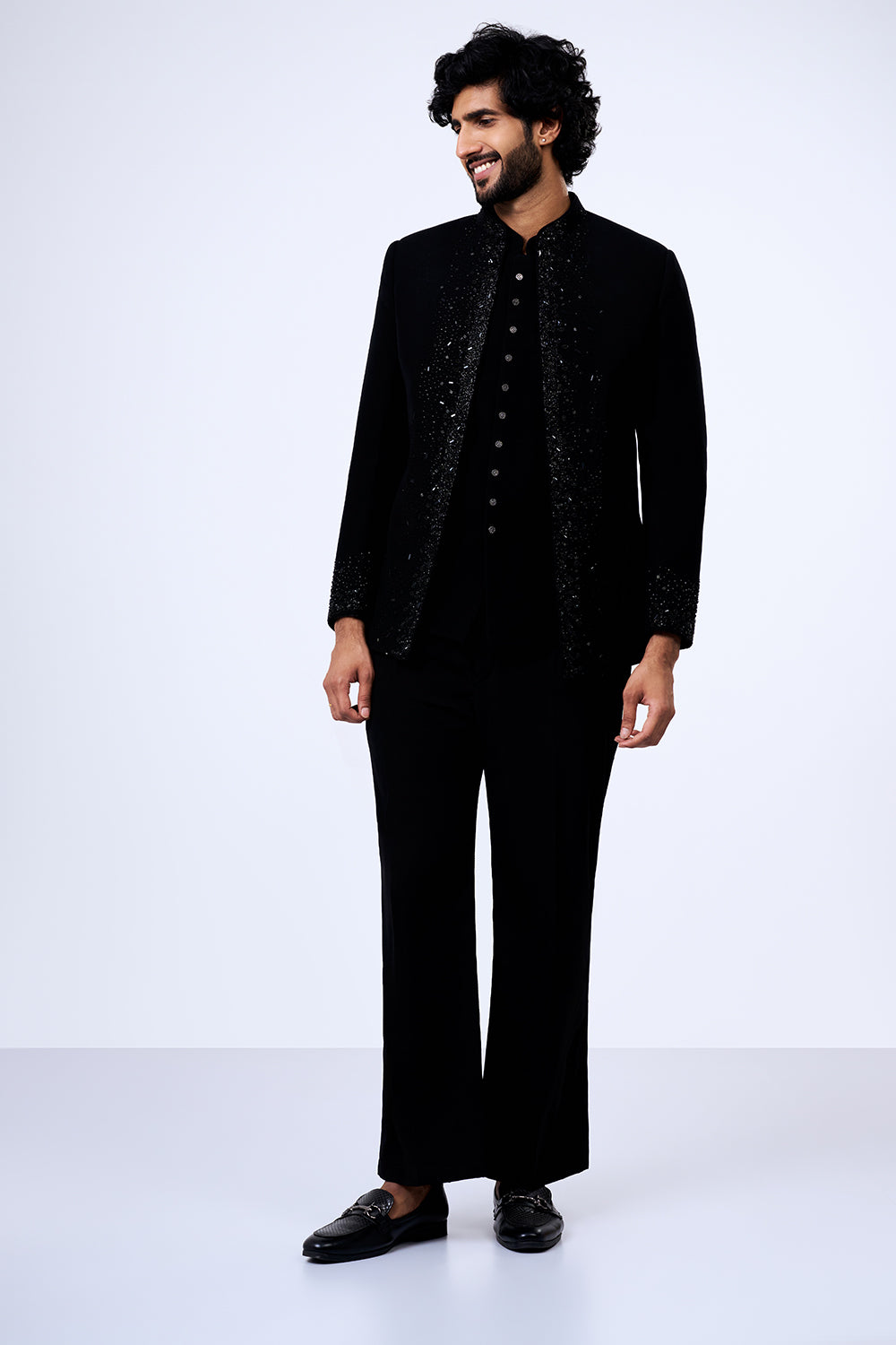 Black Japanese Armani Cut Dana Embellished Jacket Set