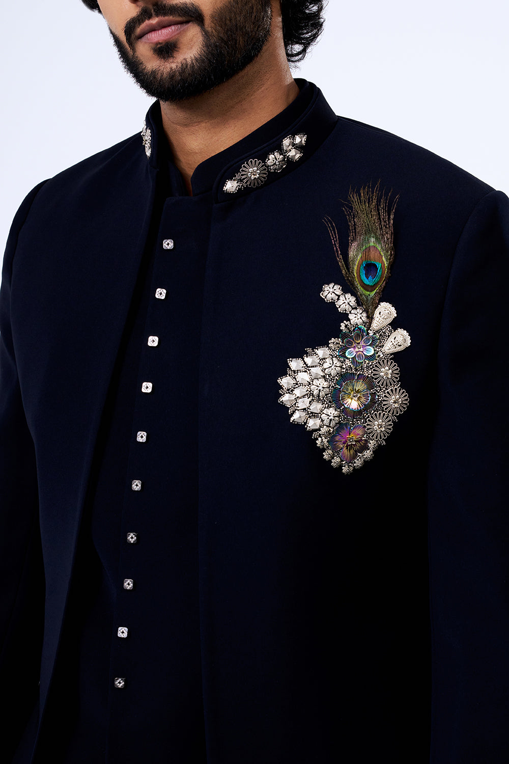 Black Japanese Armani Peacock Brooch Jacket Set