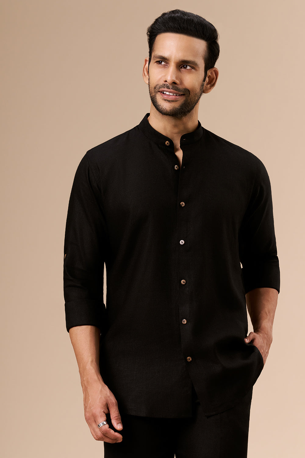 Black Linen Embroidered Bundi Set with Zardosi Botanical Motif