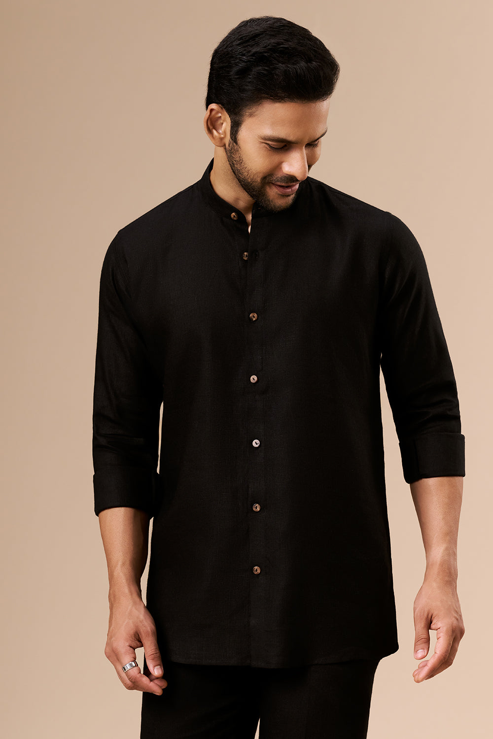 Black Linen Embroidered Motif Bundi Set with Zardosi and Cut Dana Work