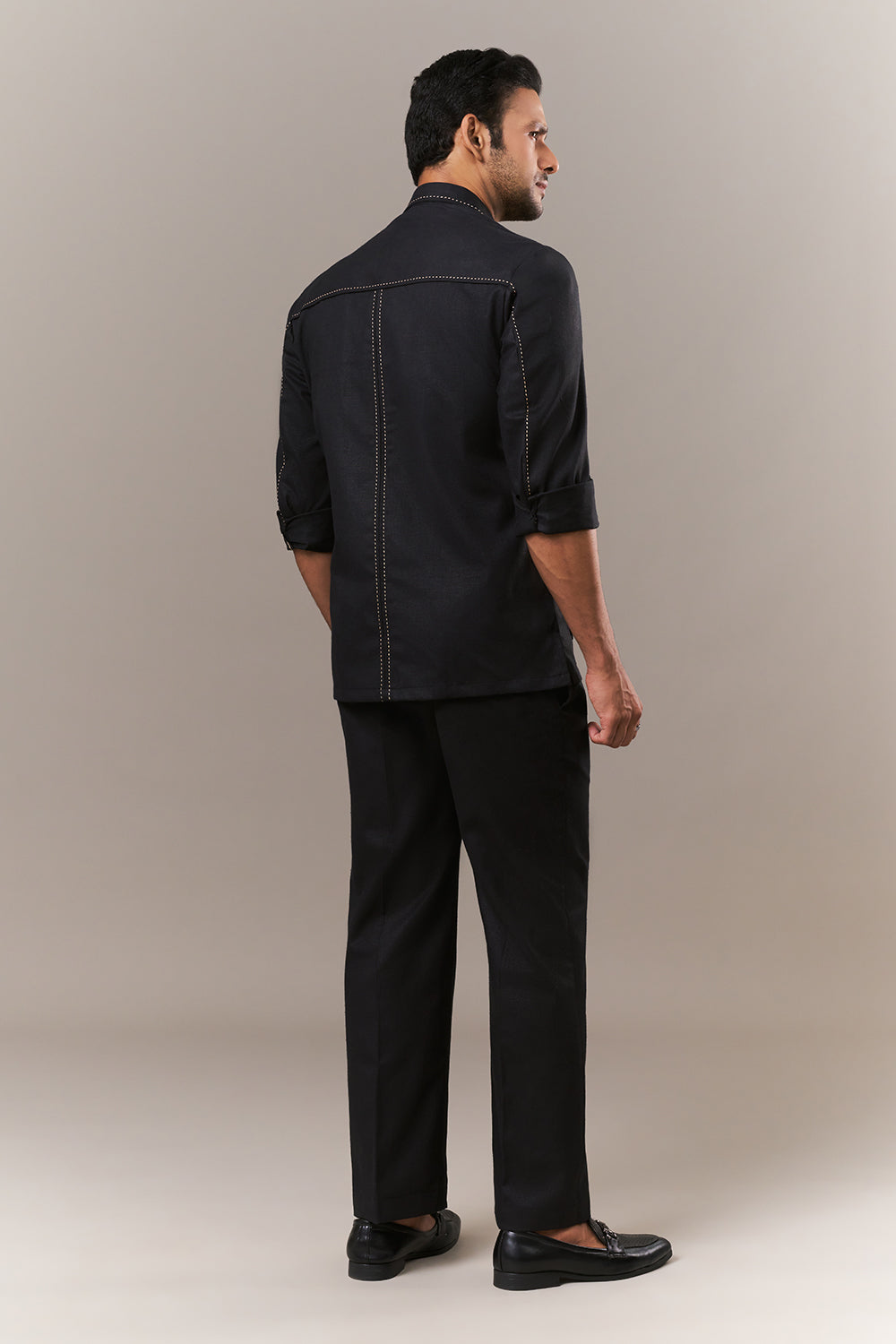 Black Linen Mens Suit with Thread Work