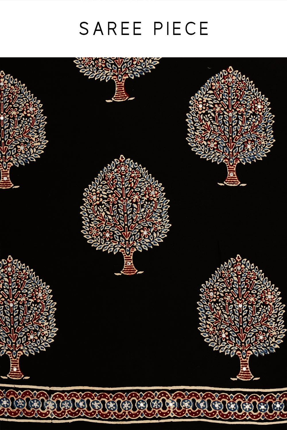 Black Modal Printed Saree with Mirror Work