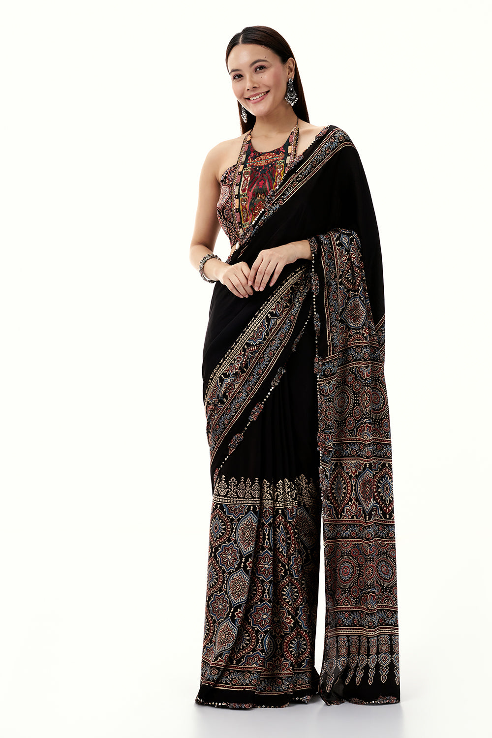 Black Modal Ready-To-Wear Saree with Cutdana and Sequin Work