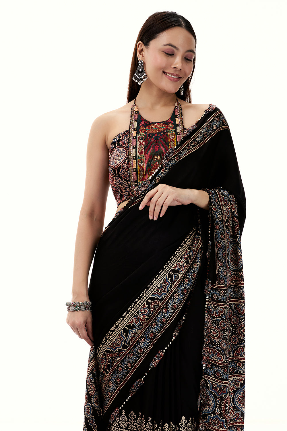 Black Modal Ready-To-Wear Saree with Cutdana and Sequin Work