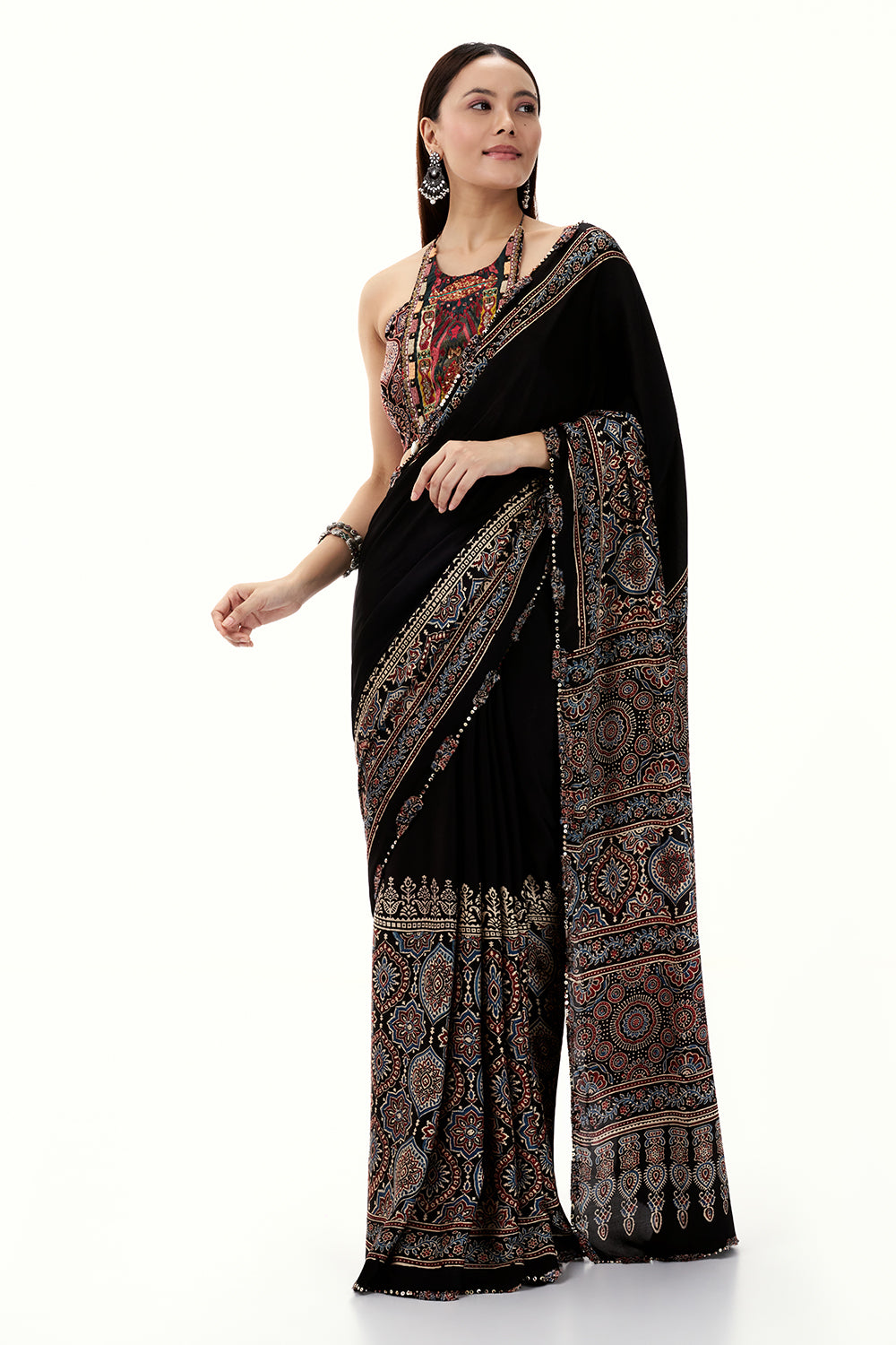 Black Modal Ready-To-Wear Saree with Cutdana and Sequin Work