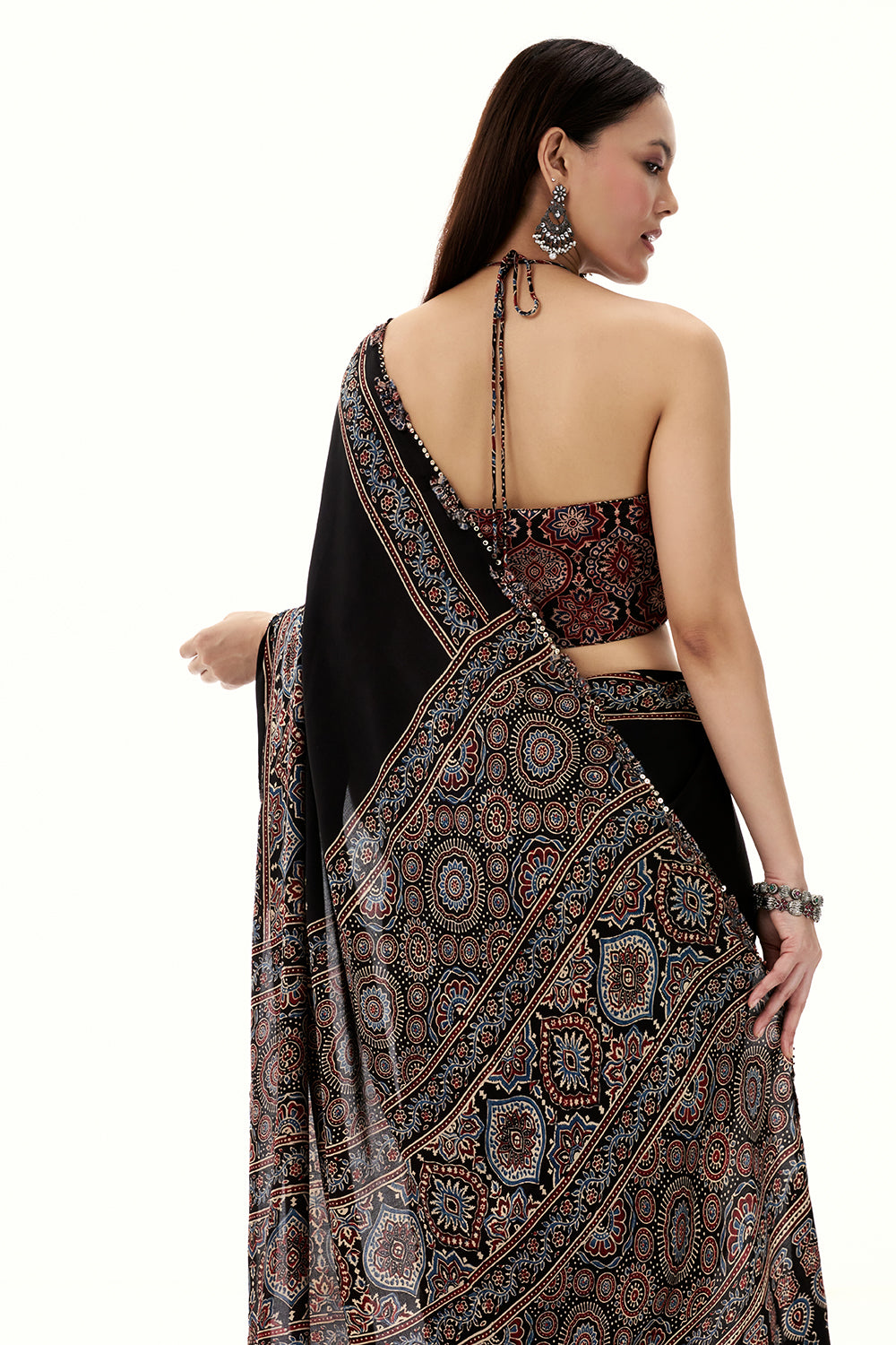 Black Modal Ready-To-Wear Saree with Cutdana and Sequin Work