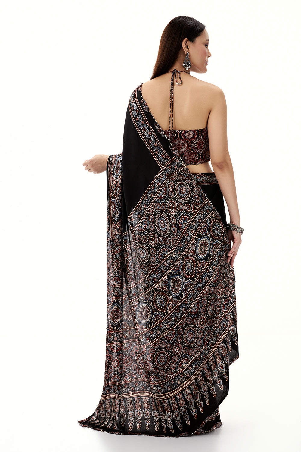 Black Modal Ready-To-Wear Saree with Cutdana and Sequin Work