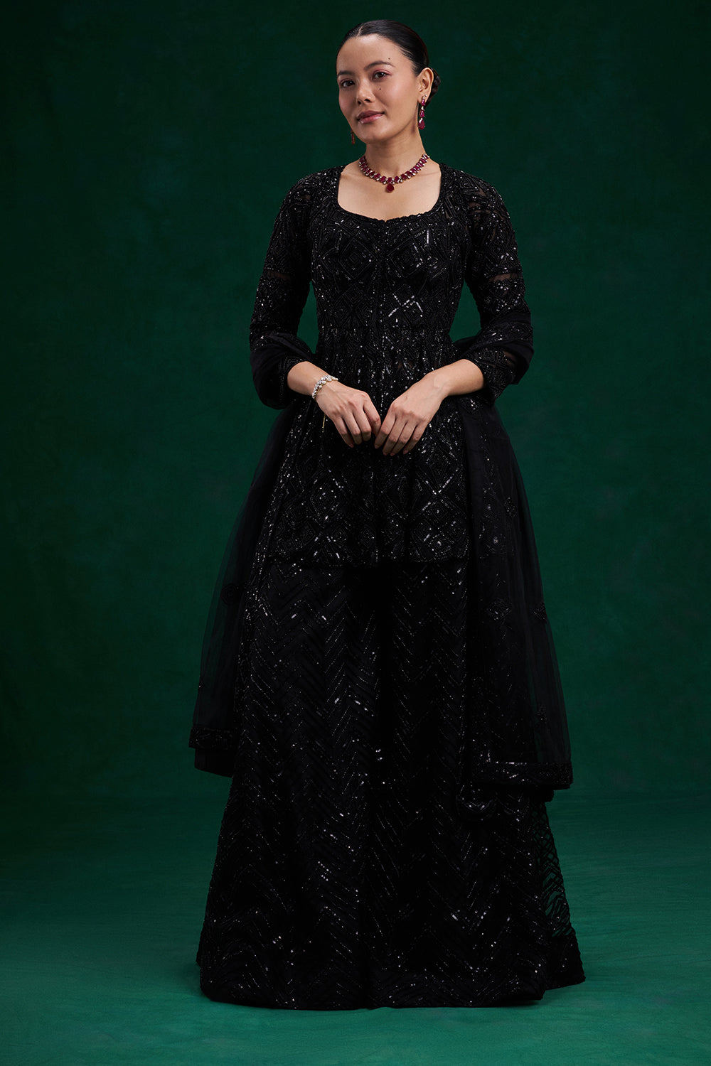 Black Net Indo-Western with Cutdana and Bead Work