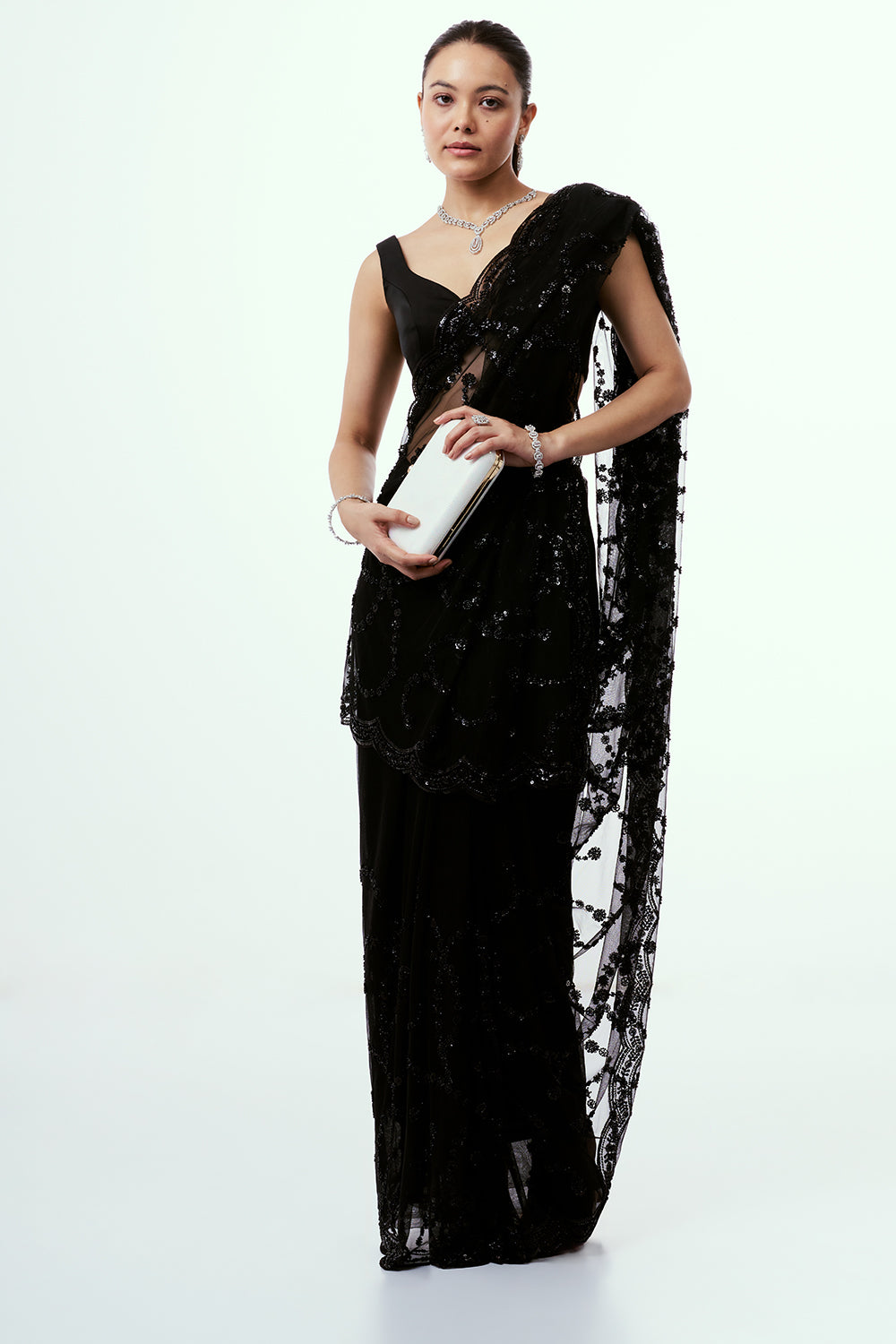 Black Net Saree with Cutdana Work