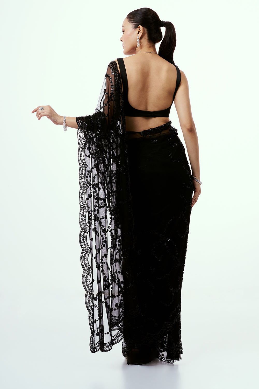 Black Net Saree with Cutdana Work
