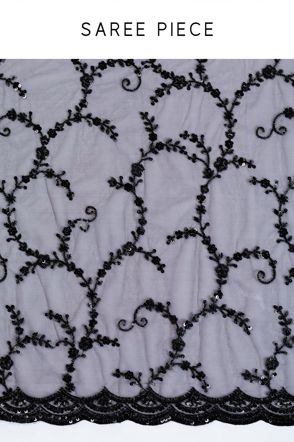Black Net Saree with Floral Design in Bead and Sequin Work