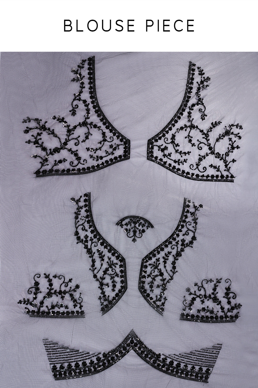 Black Net Saree with Floral Design in Bead and Sequin Work