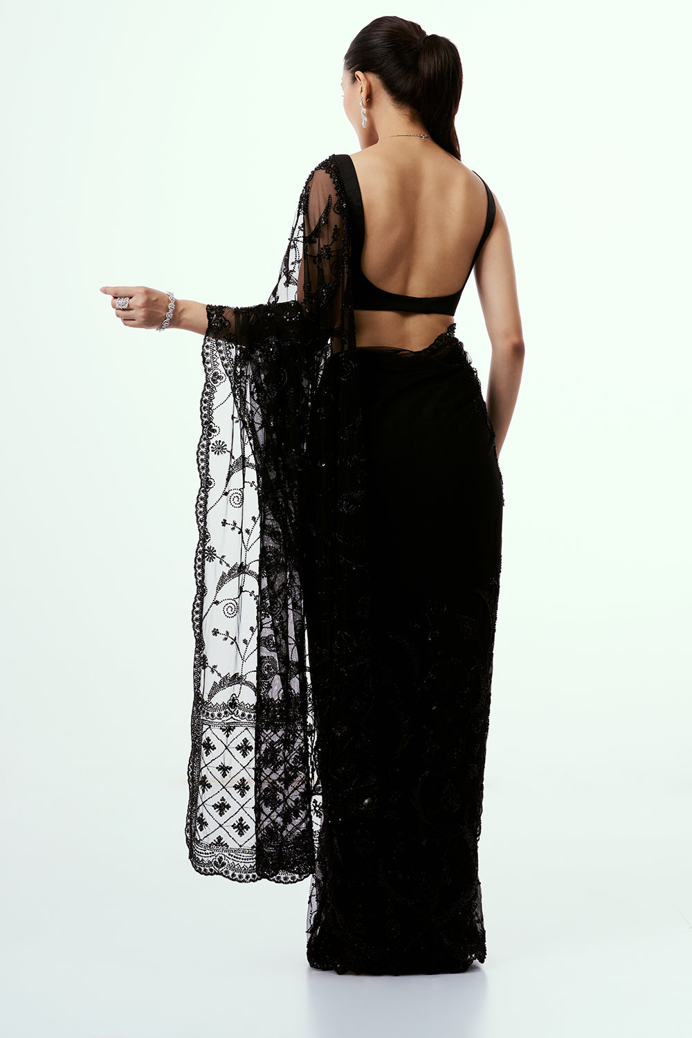 Black Net Saree with Sequin Embellishments