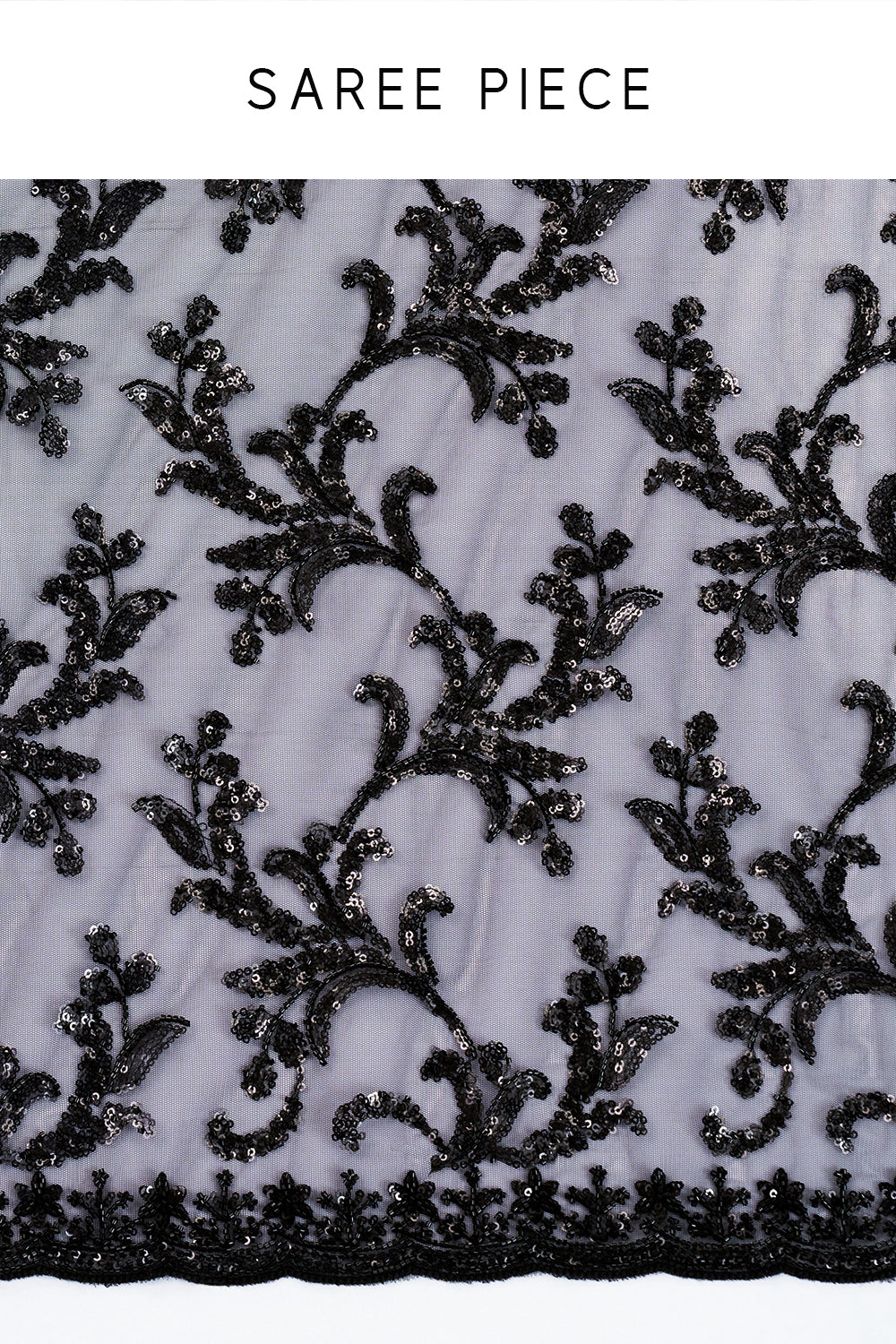 Black Net Saree with Sequin Work with Floral Motifs