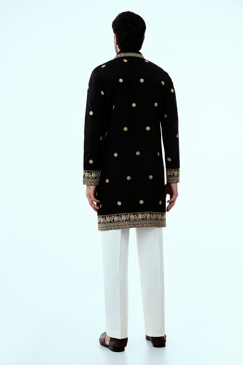 Black Nokia Silk Embellished Mens Kurta Set with Intricate Zari Butti Work