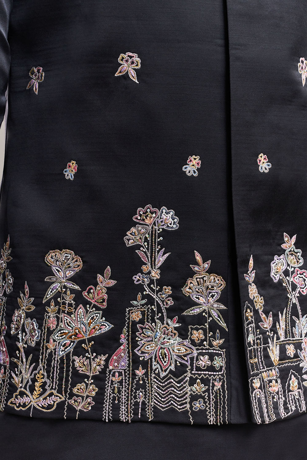 Black Nokia Silk Garden Border Men's Kurta with Jacket