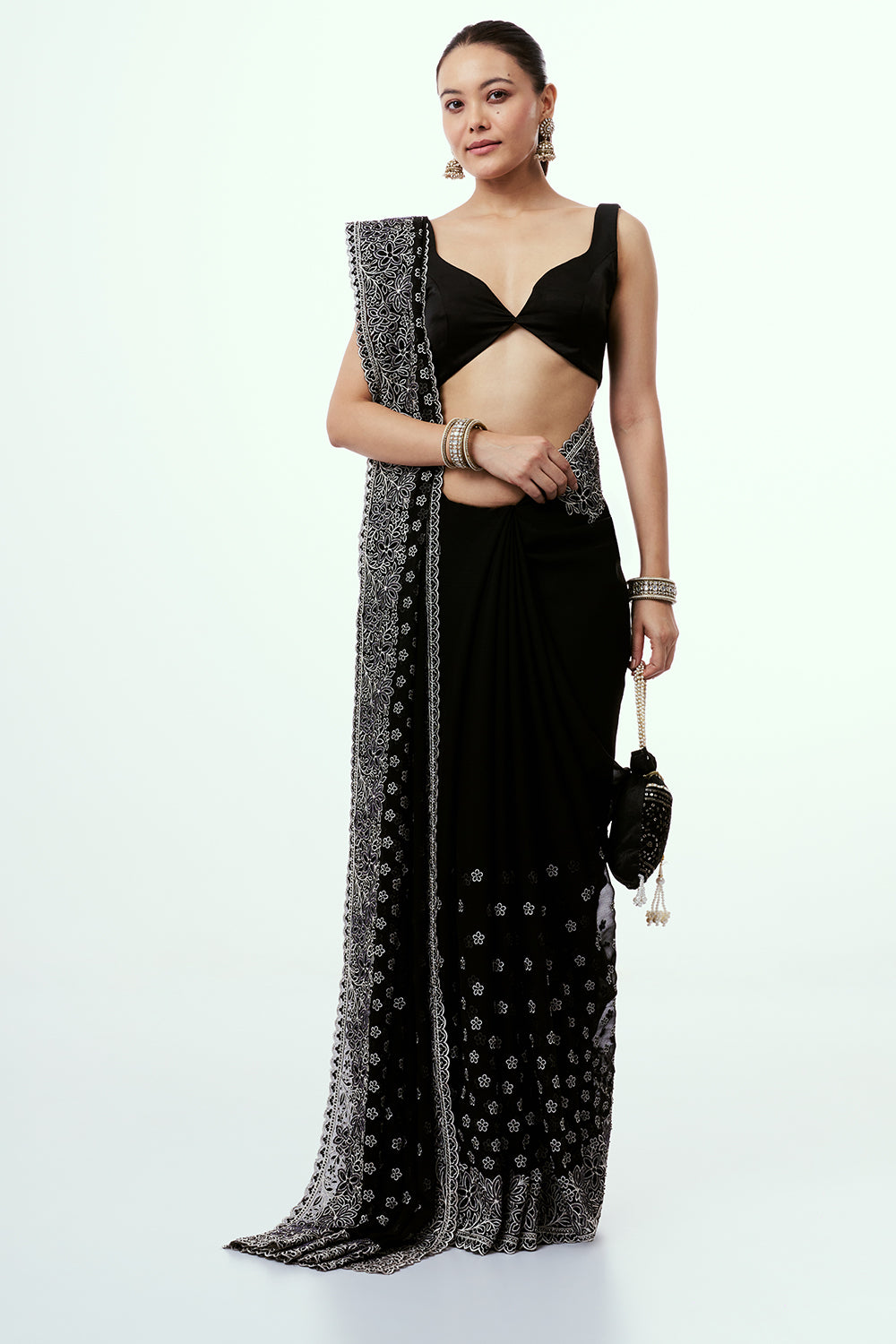 Black Organza Saree with Resham Embroidery