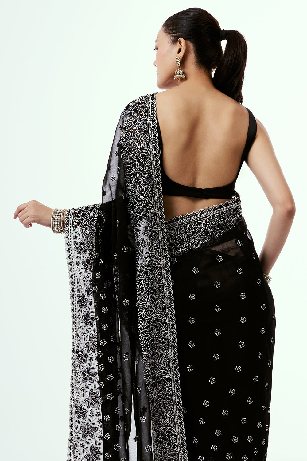 Black Organza Saree with Resham Embroidery