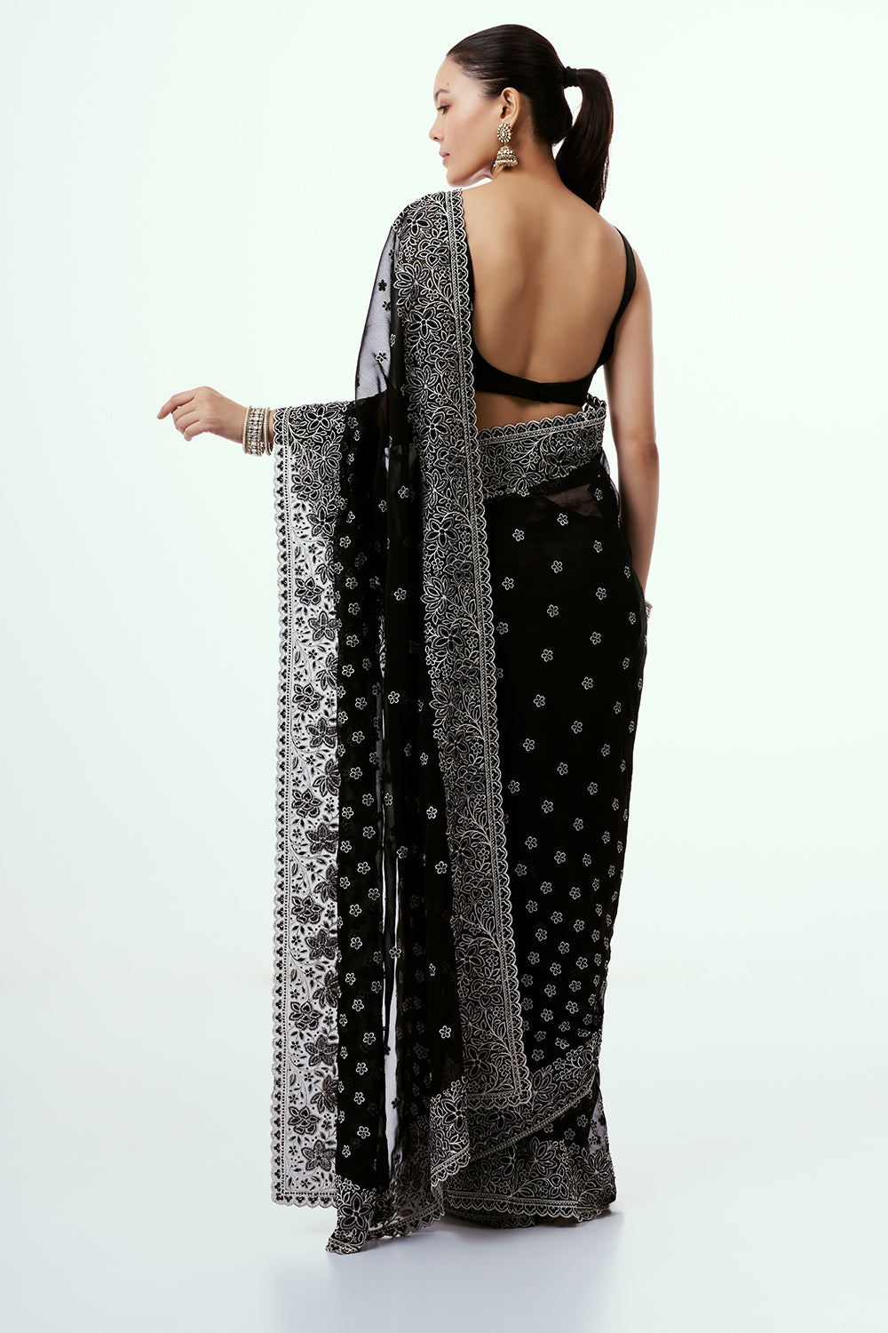 Black Organza Saree with Resham Embroidery