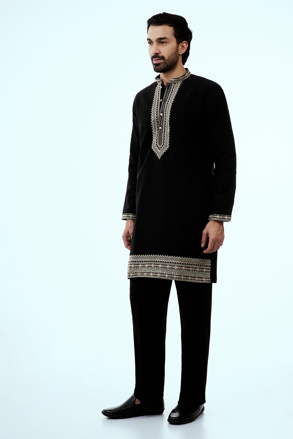 Black Premium Crepe Mens Kurta Set in Zari Work with Dupatta