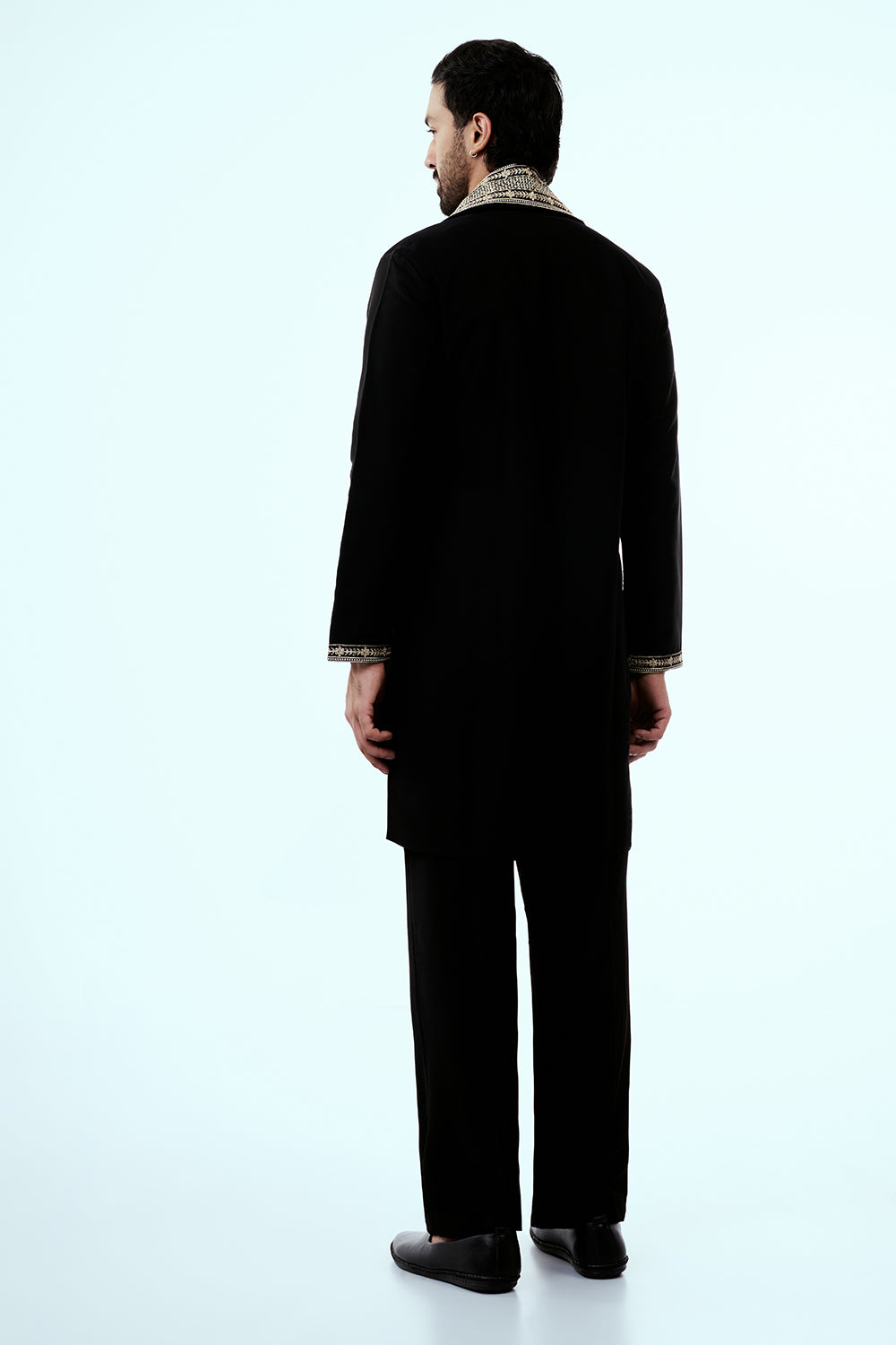 Black Premium Crepe Mens Kurta Set in Zari Work with Dupatta