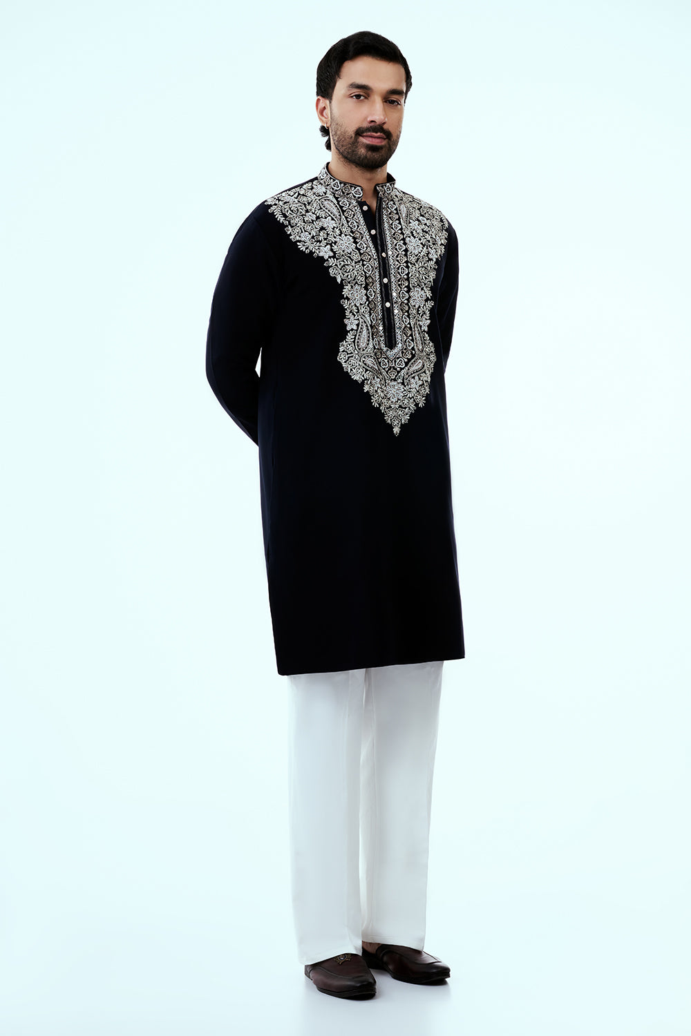 Black Premium Crepe Mens Kurta Set with Handwork