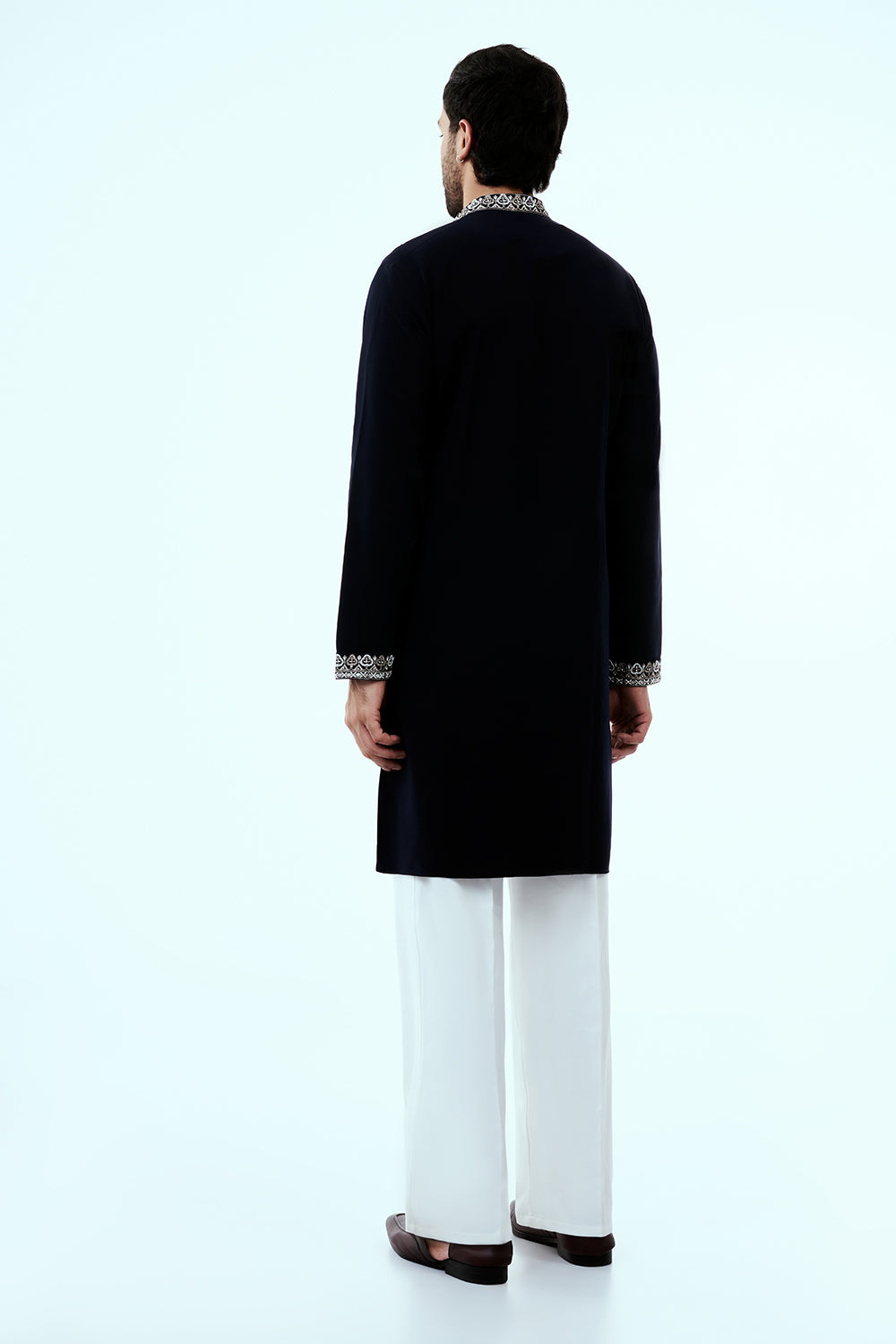 Black Premium Crepe Mens Kurta Set with Handwork