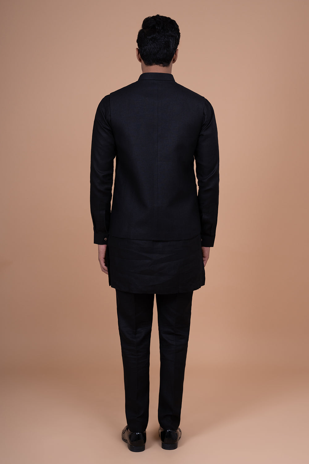 Black Raw Silk Nehru Jacket