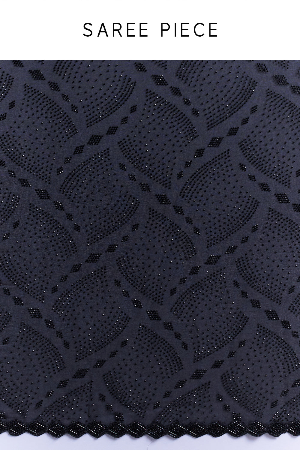Black Satin Saree with Diamond Geometric Detailing