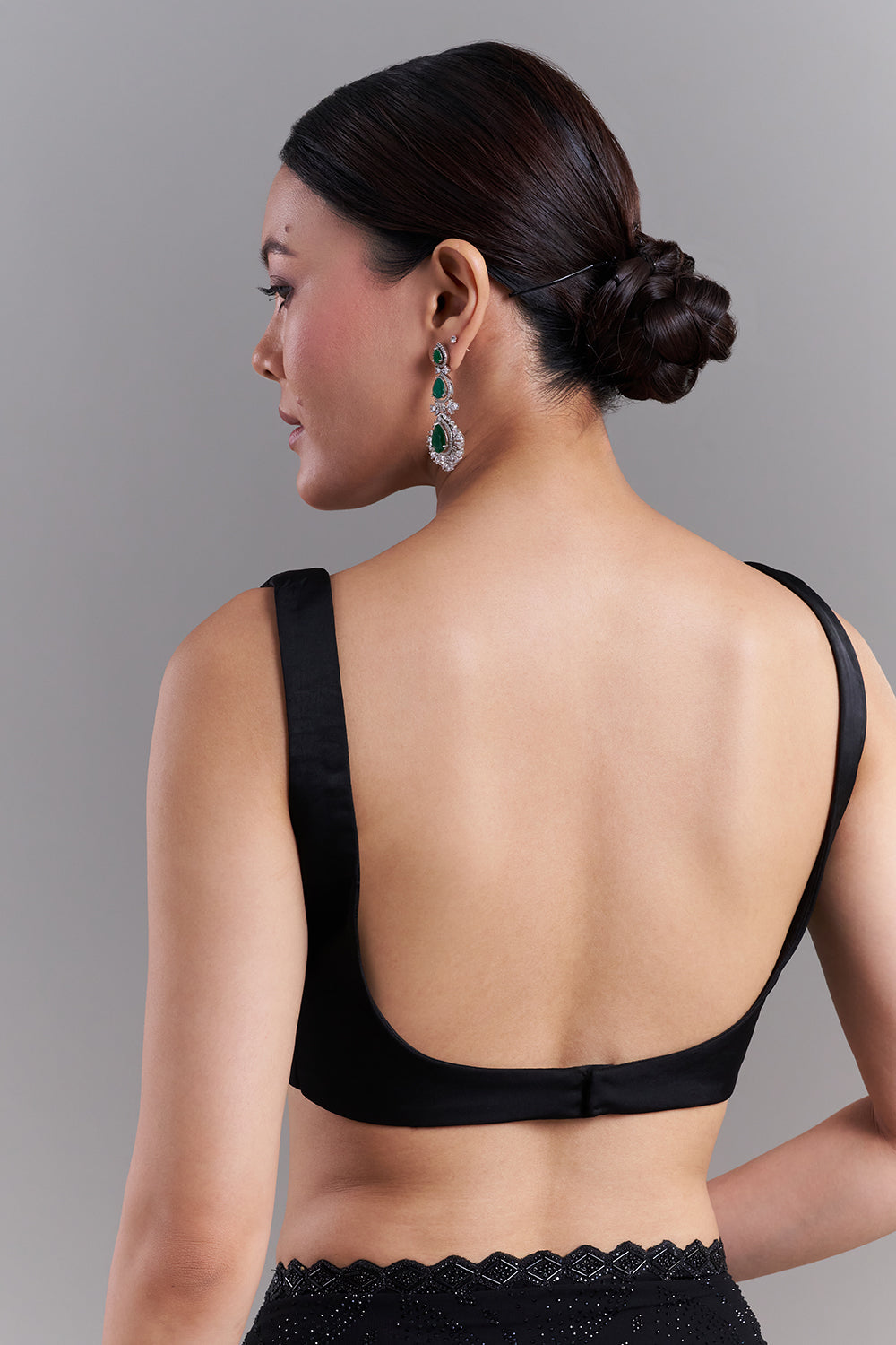 Black Satin Saree with Diamond Geometric Detailing
