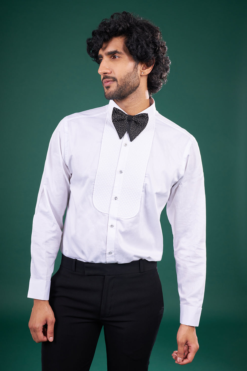 Black Satin Tuxedo Set with Bead Embroidery