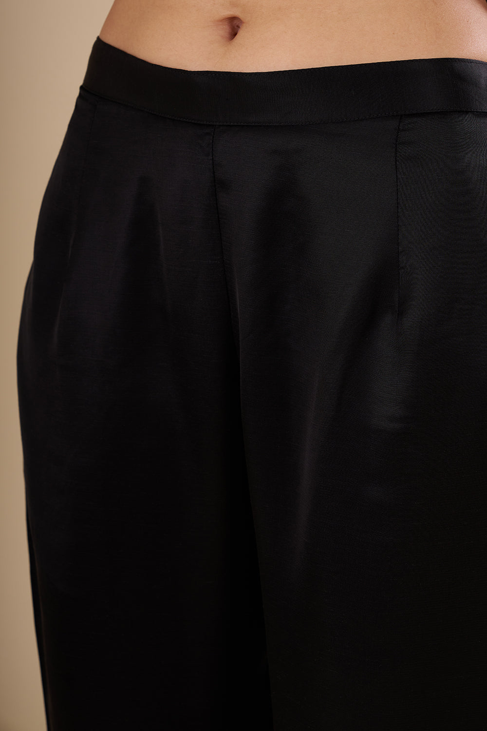 Black Silk Co-ord Set with Multicolor Threadwork