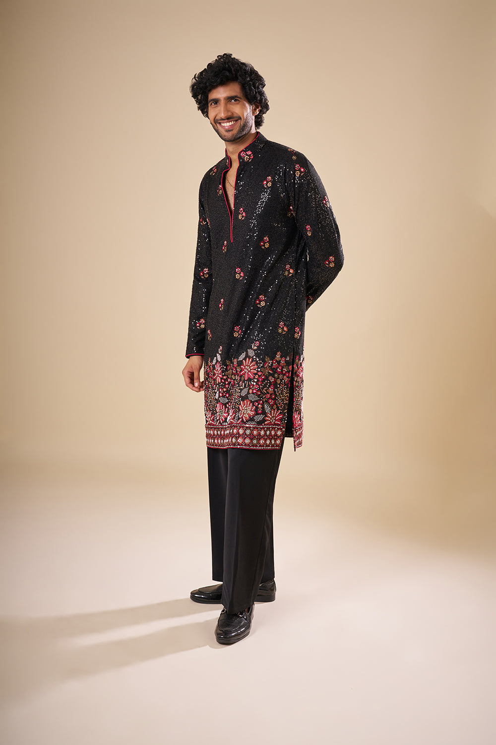 Black Silk Kurta Set with Sequin Work