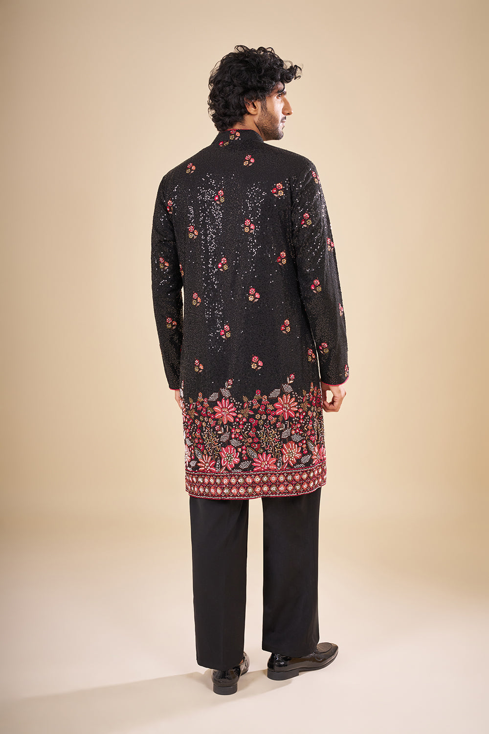 Black Silk Kurta Set with Sequin Work