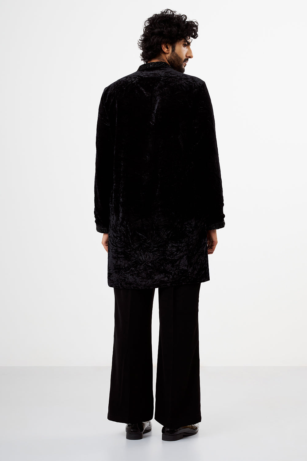 Black Velvet Cut Dana Work Men's Kurta Set