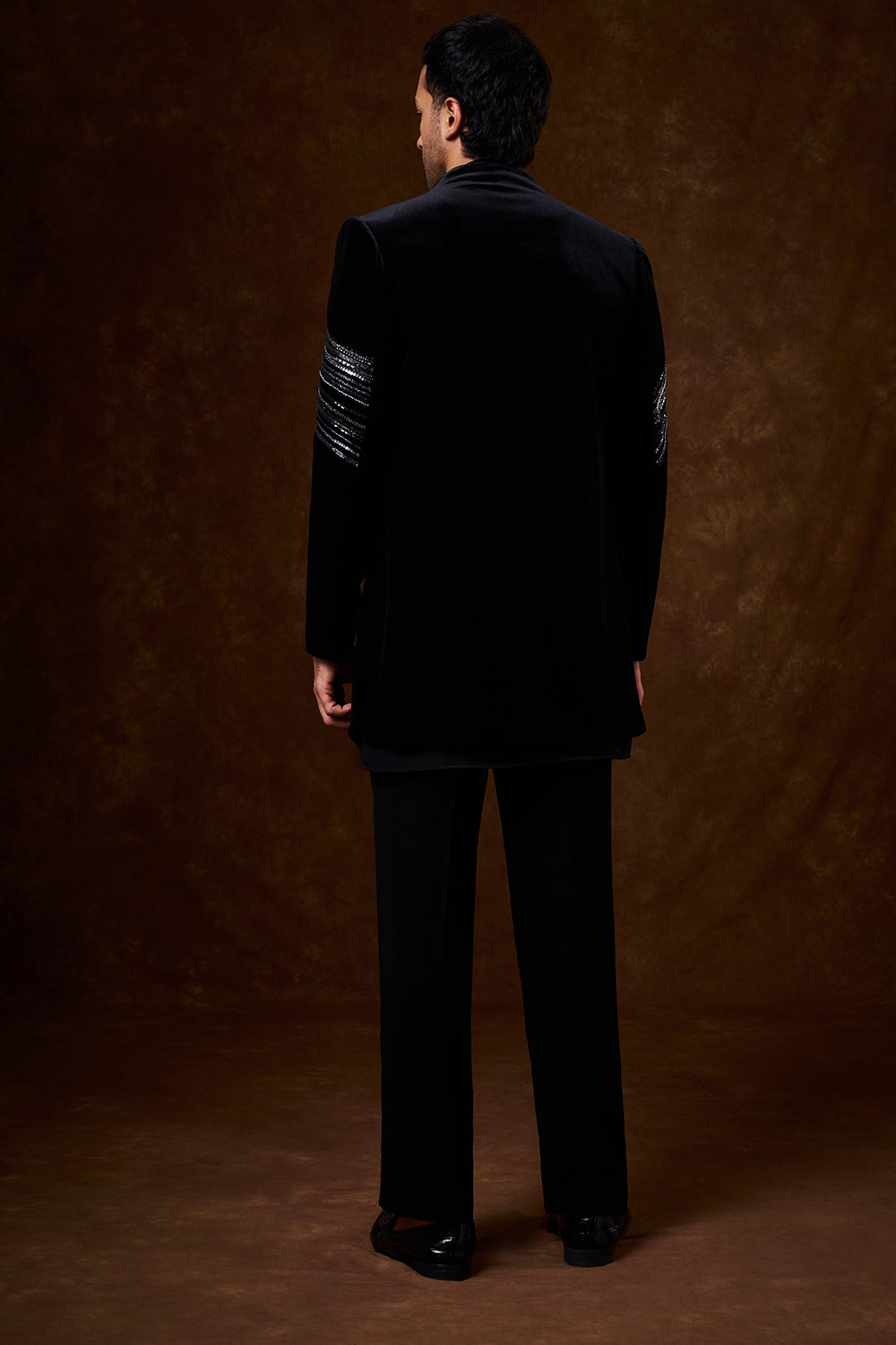 Black Velvet Men's Indo-Western Set with Sequin Work