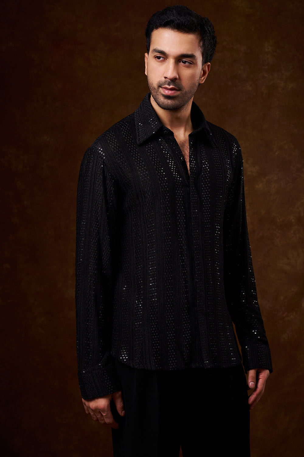 Black Velvet Men's Indo-Western Suit Set with Stone Work