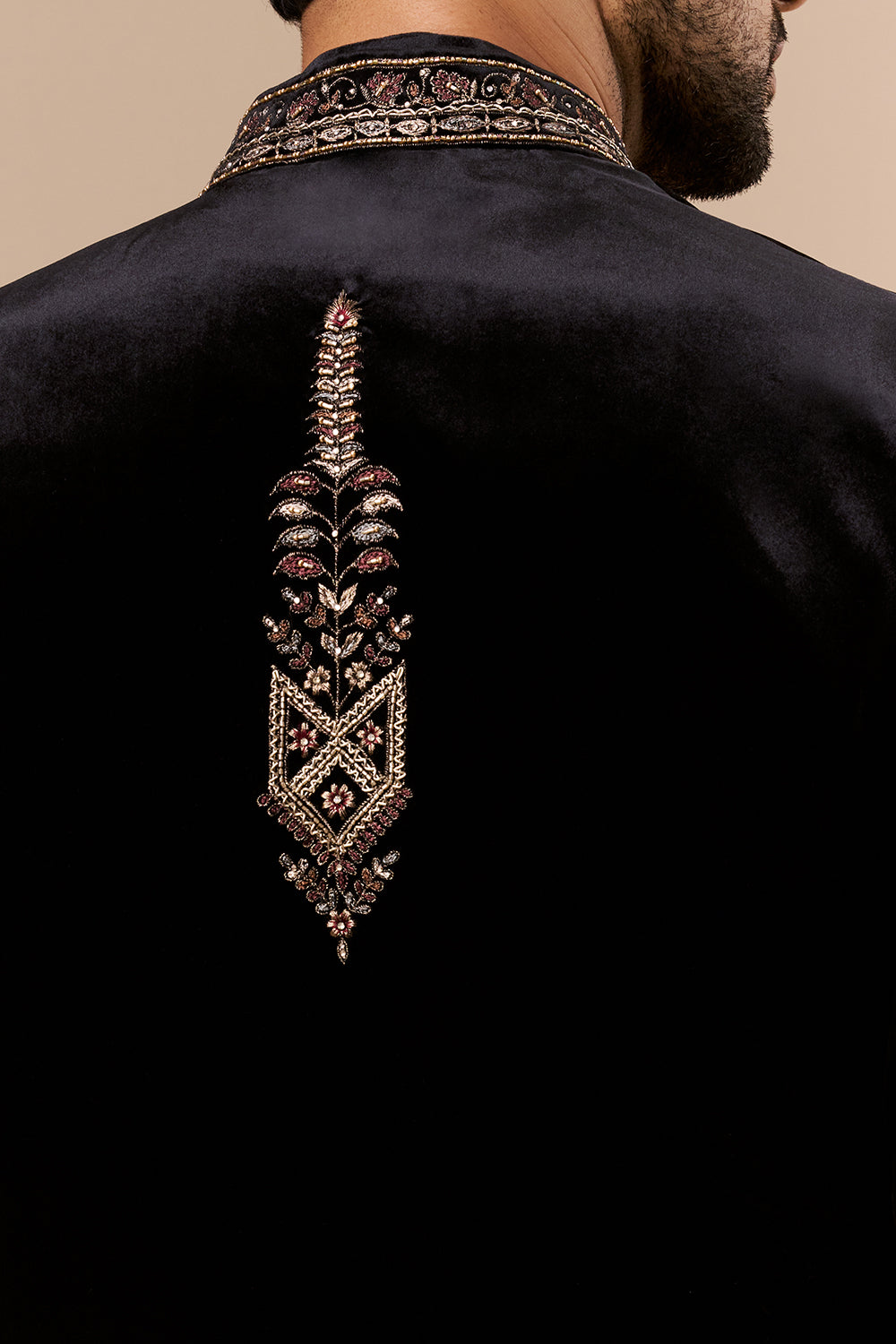 Black Velvet Mens Indo Western with Zardosi and Cut Dana Detailing