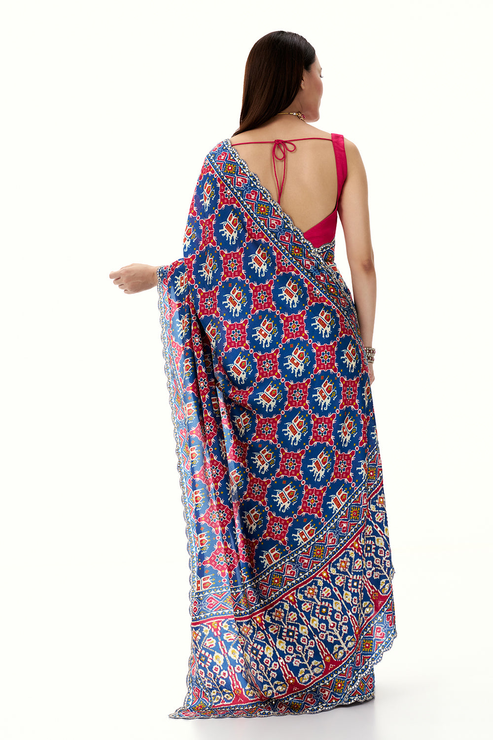 Blue Art Silk Patola Printed Saree with Mirror Work