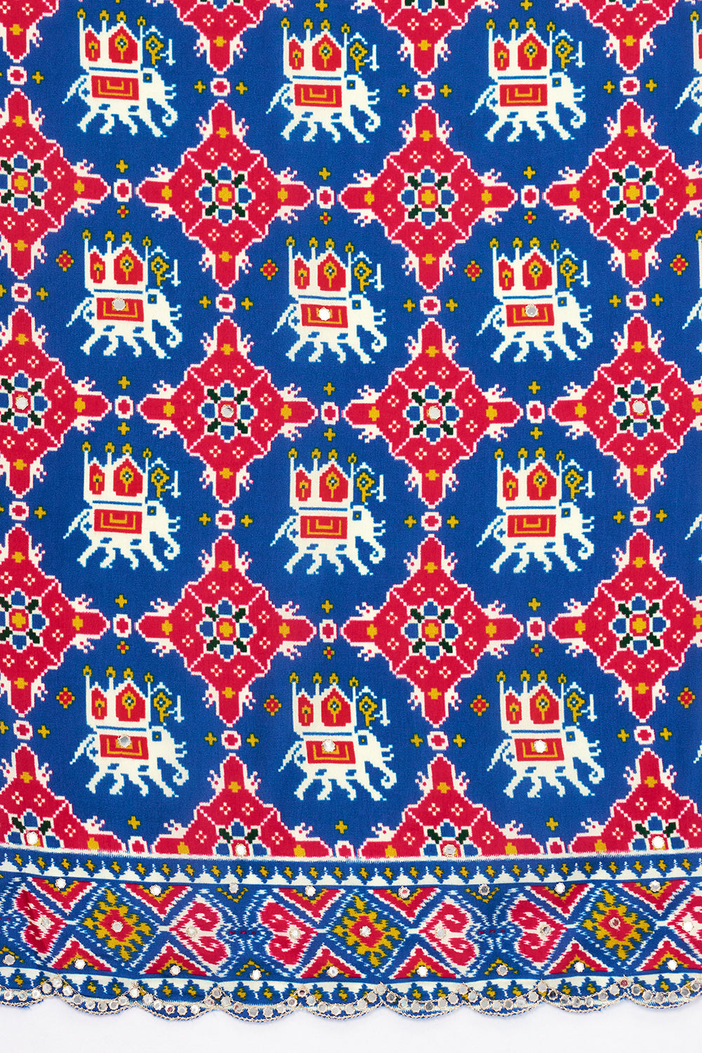 Blue Art Silk Patola Printed Saree with Mirror Work