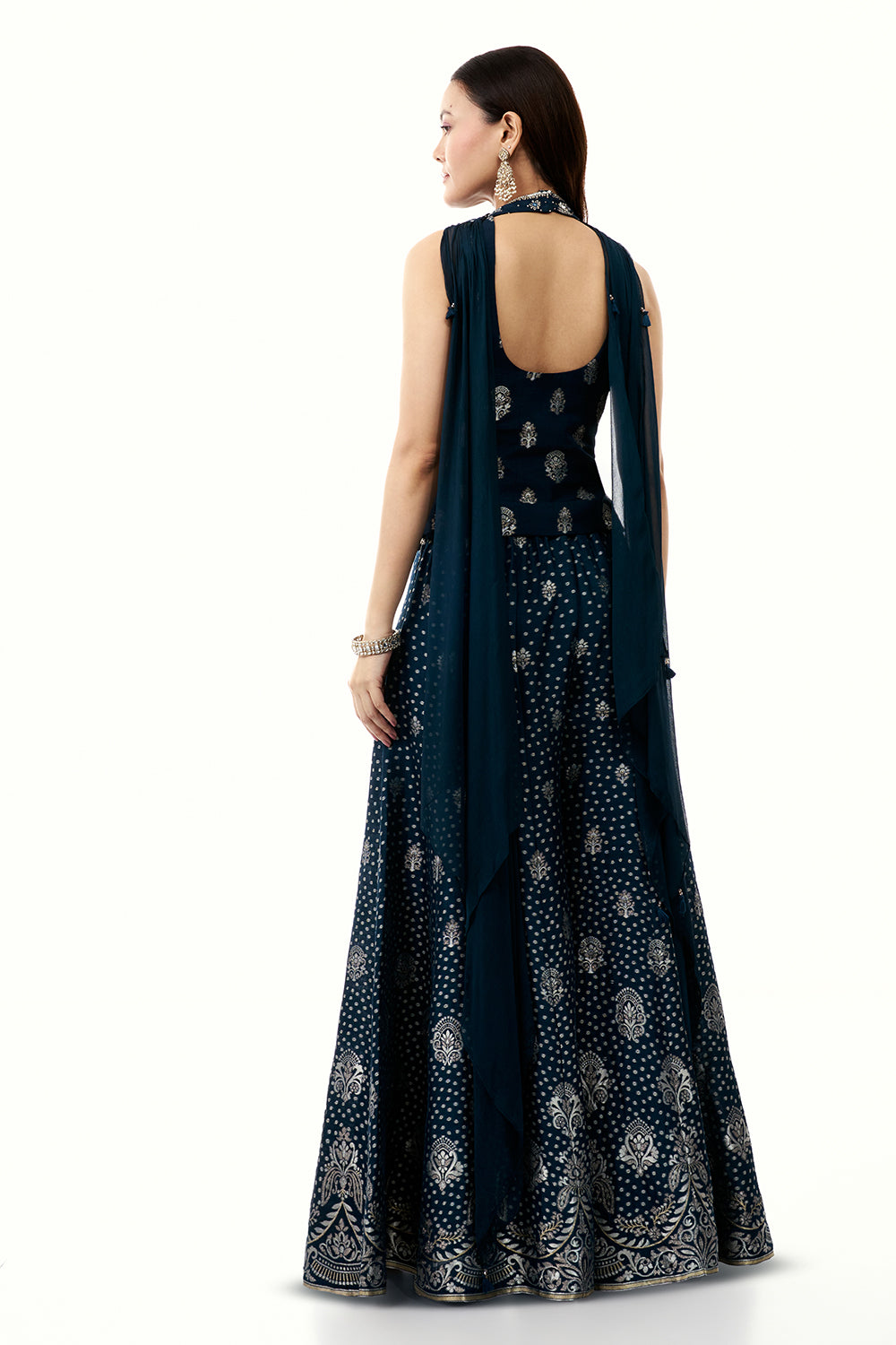 Blue Brocade Silk Palazzo Set with Mirror Work