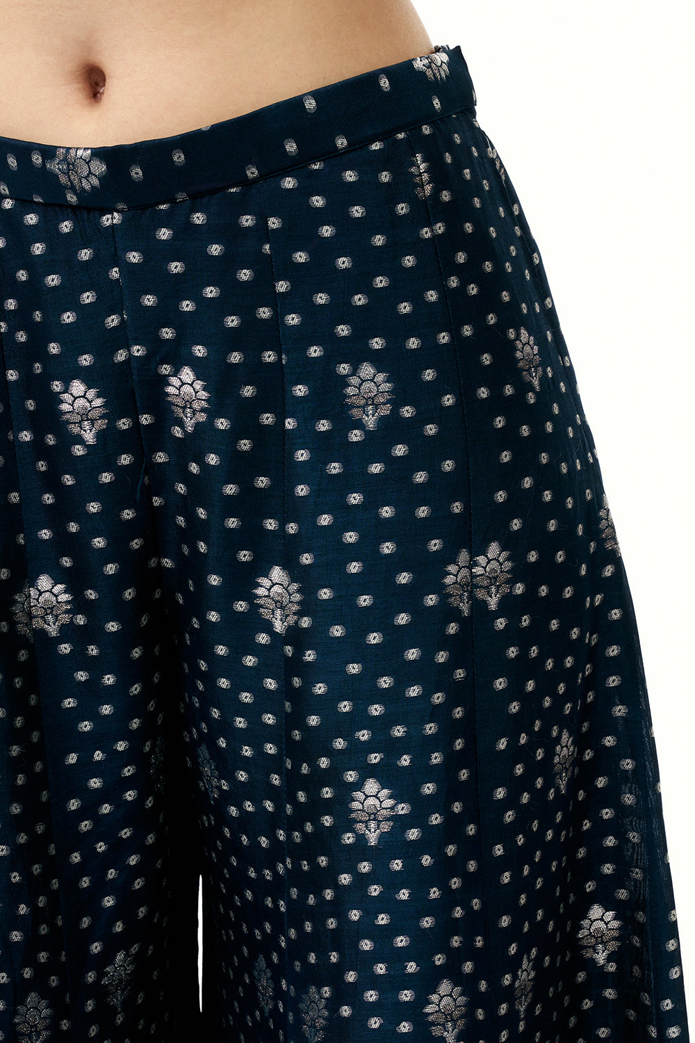 Blue Brocade Silk Palazzo Set with Mirror Work