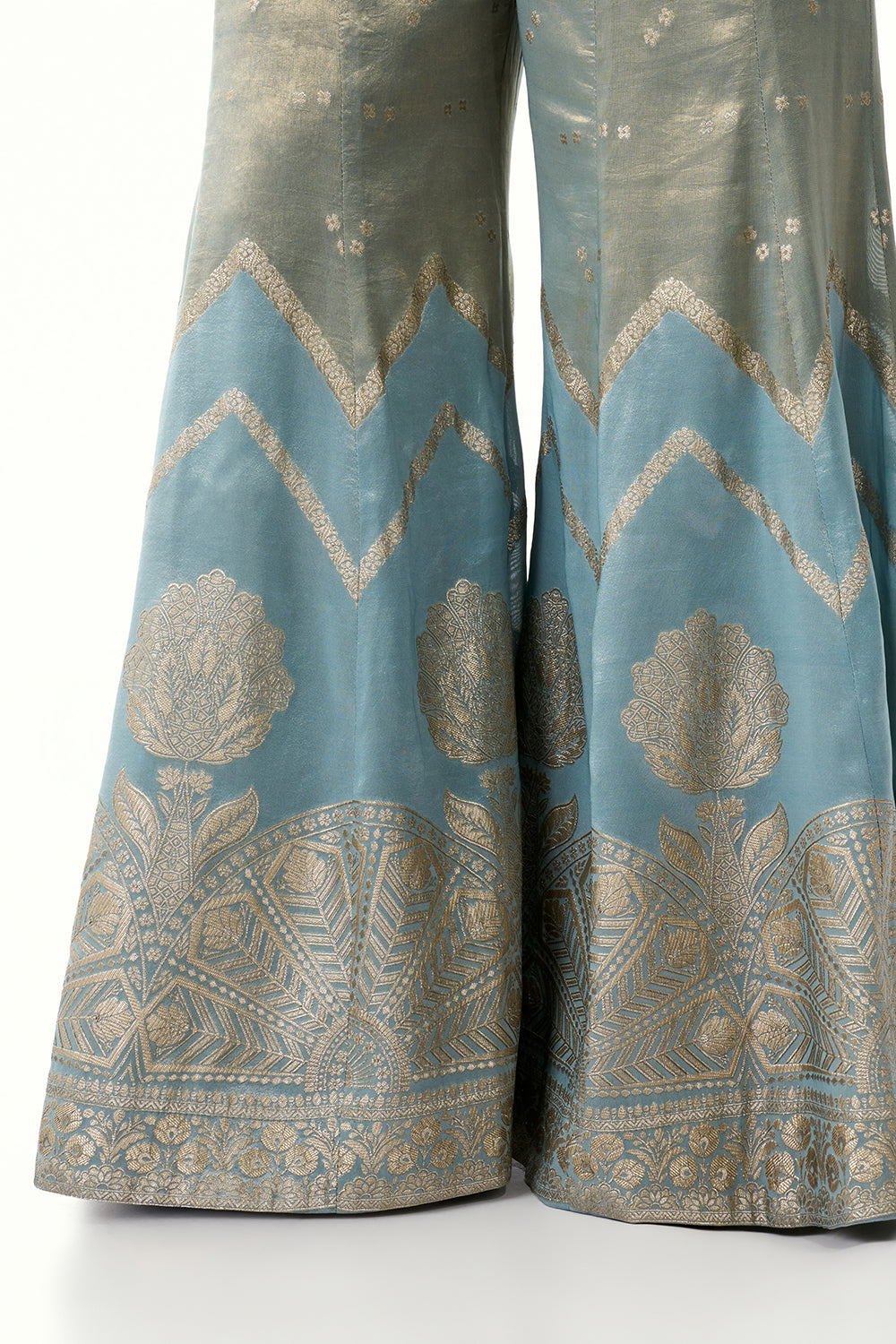 Blue Brocade Silk Palazzo Set with Zardosi Work