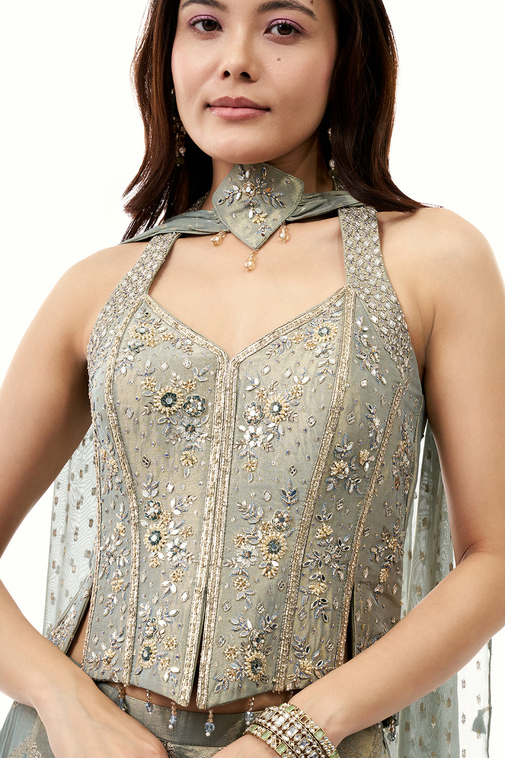 Blue Brocade Silk Palazzo Set with Zardosi Work