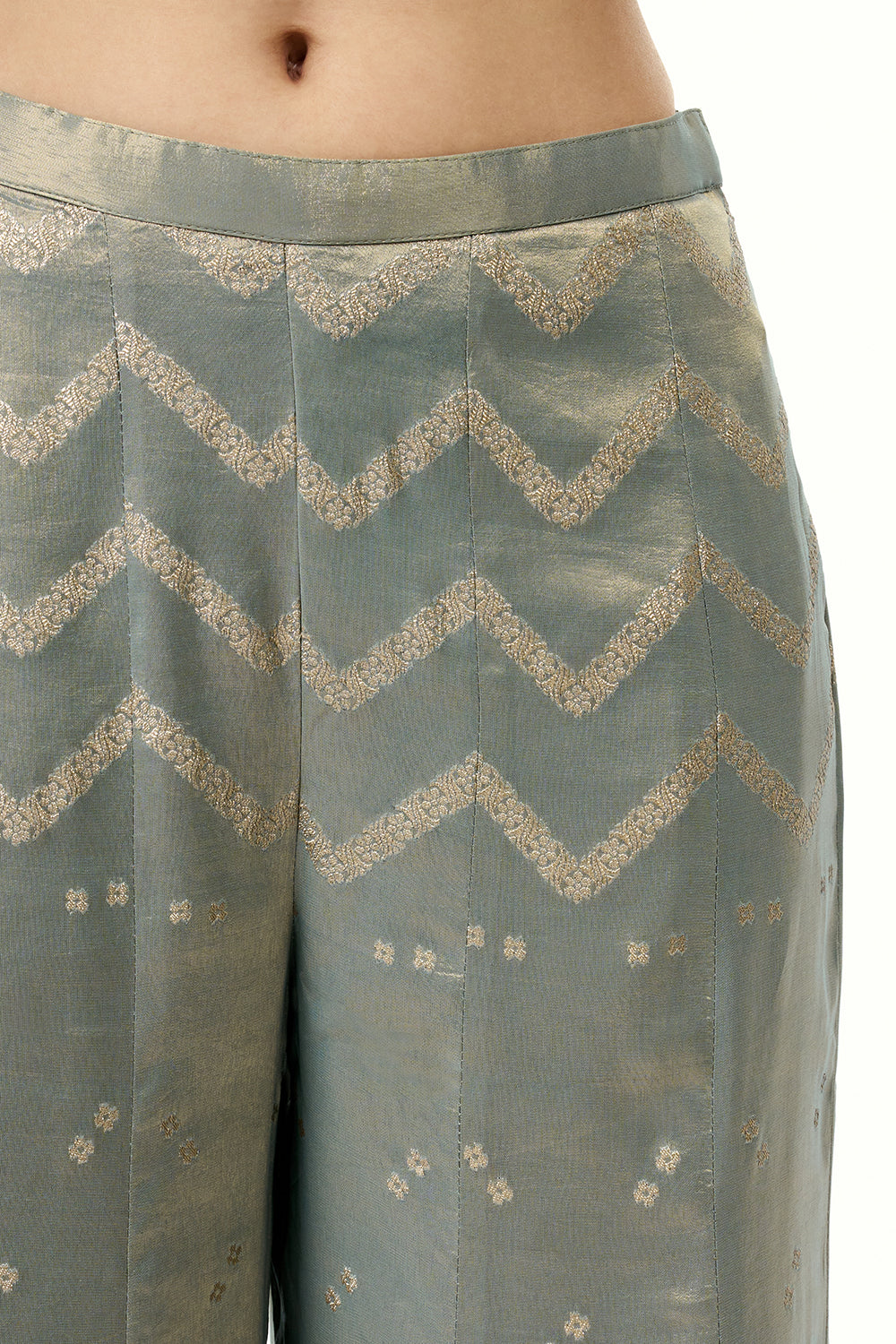 Blue Brocade Silk Palazzo Set with Zardosi Work