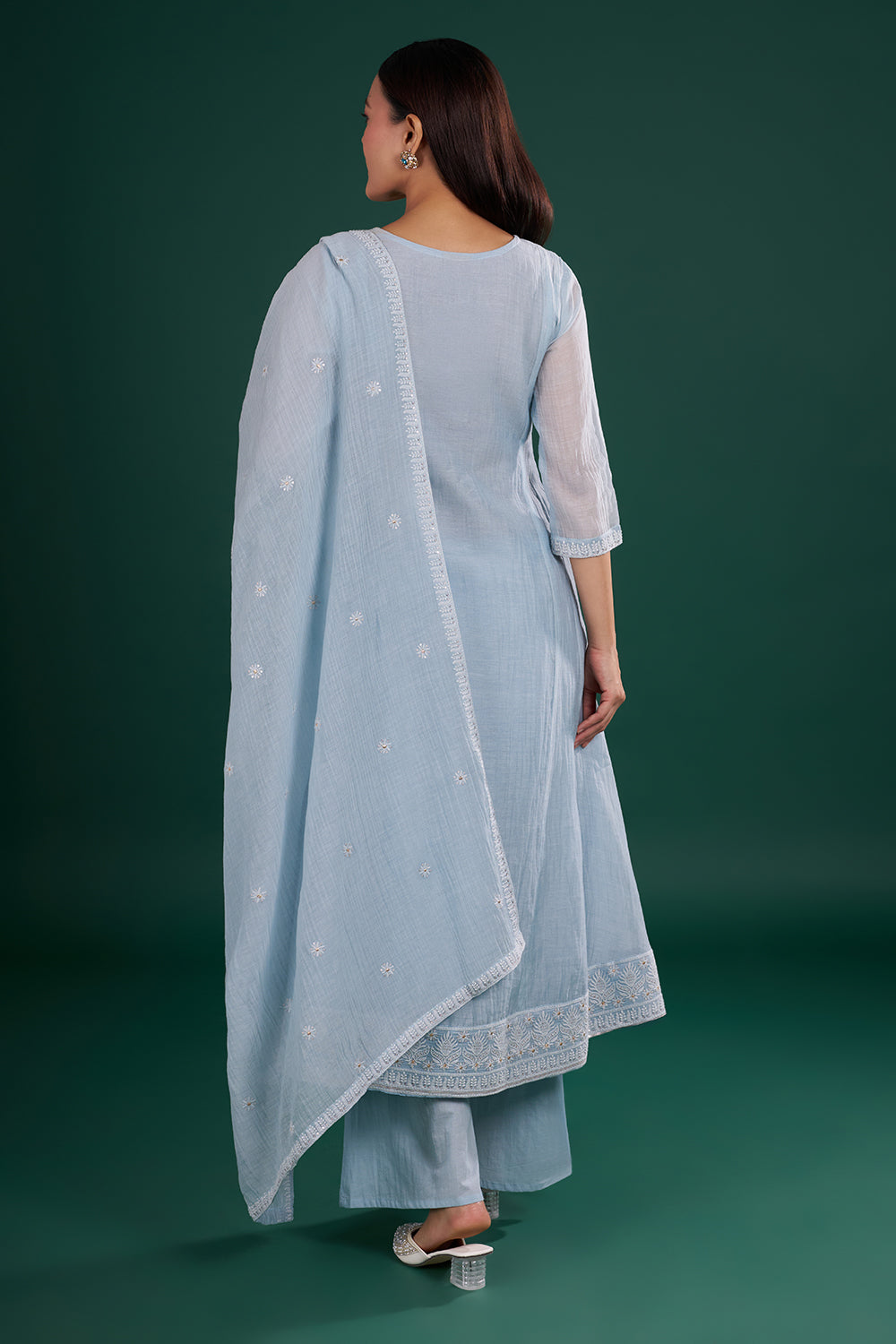 Blue Cotton Kurta Set with Floral Embroidery