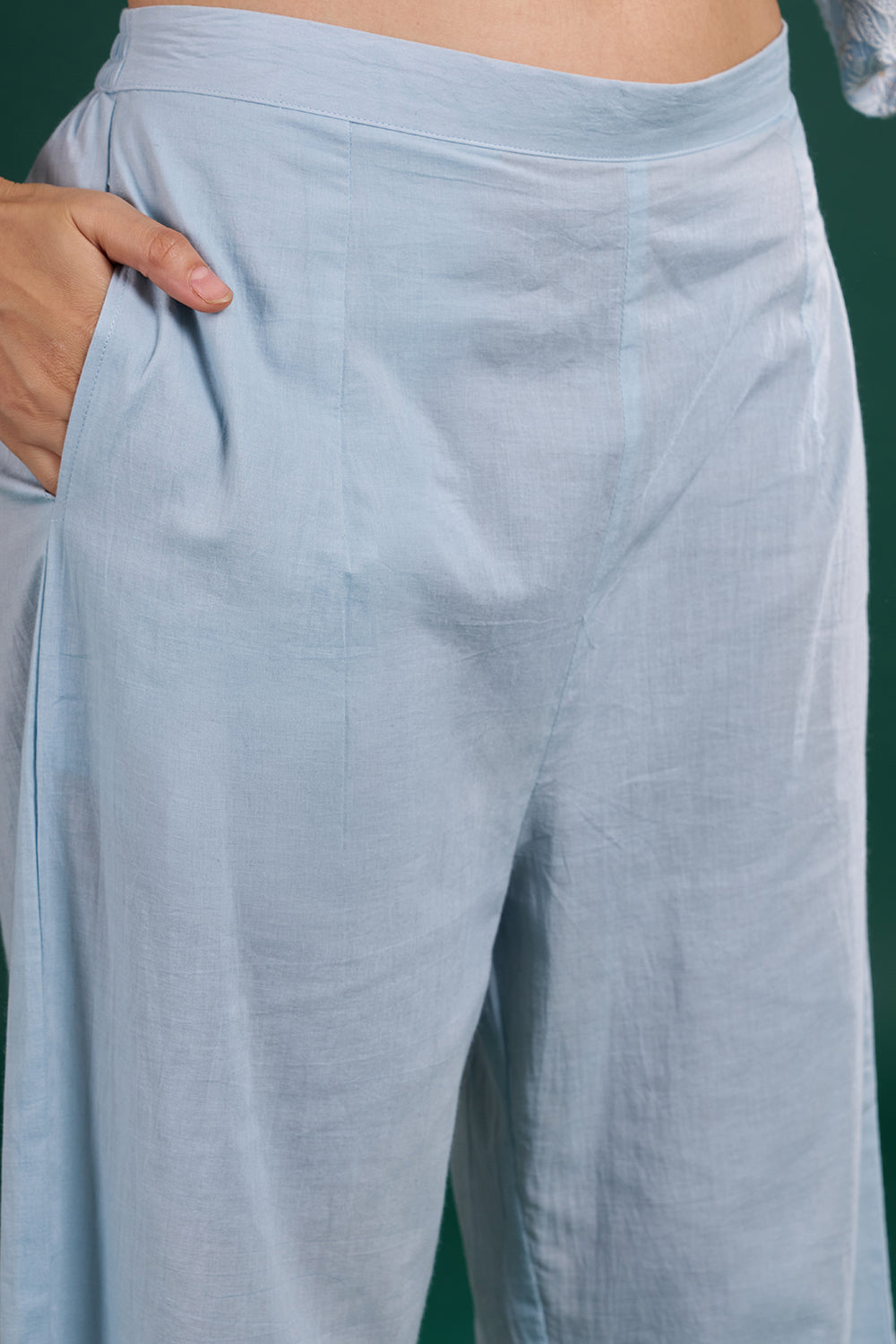 Blue Cotton Kurta Set with Floral Embroidery